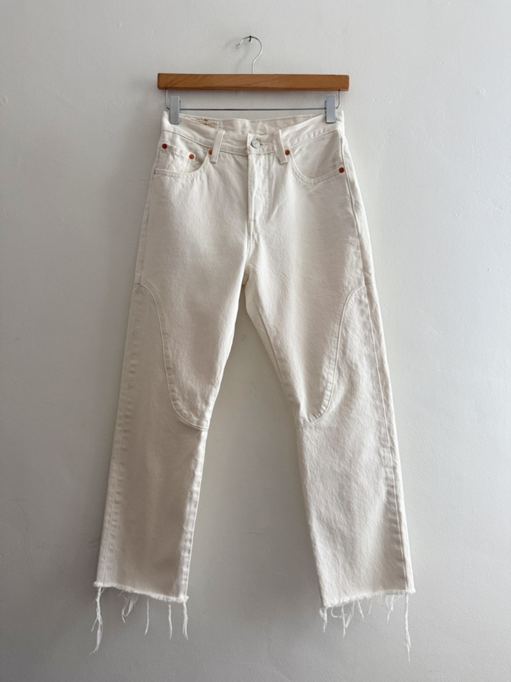 Levi’s 501 Off White Straight Leg, Raw Hem, Button Fly Jeans